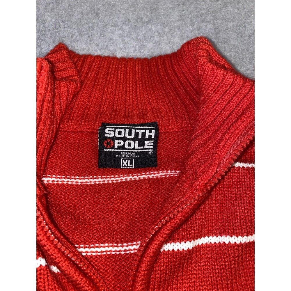 SOUTHPOLE Vtg Red Striped 1/4 Zip Rib Knit SWEATER Men's XL - Picture 5 of 9